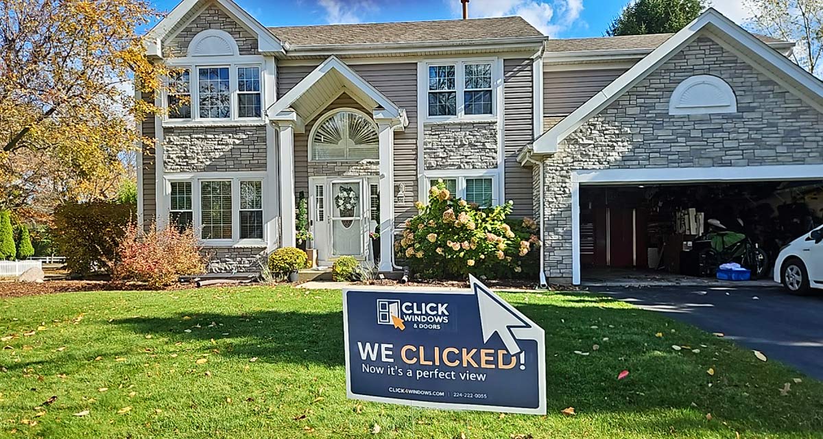 Stone-front Colonial in Vernon Hills, IL after window replacement