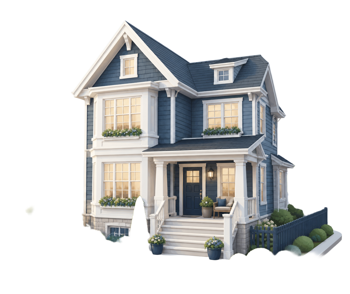 Friendly 3D illustration of a suburban Chicago-area home with replacement windows